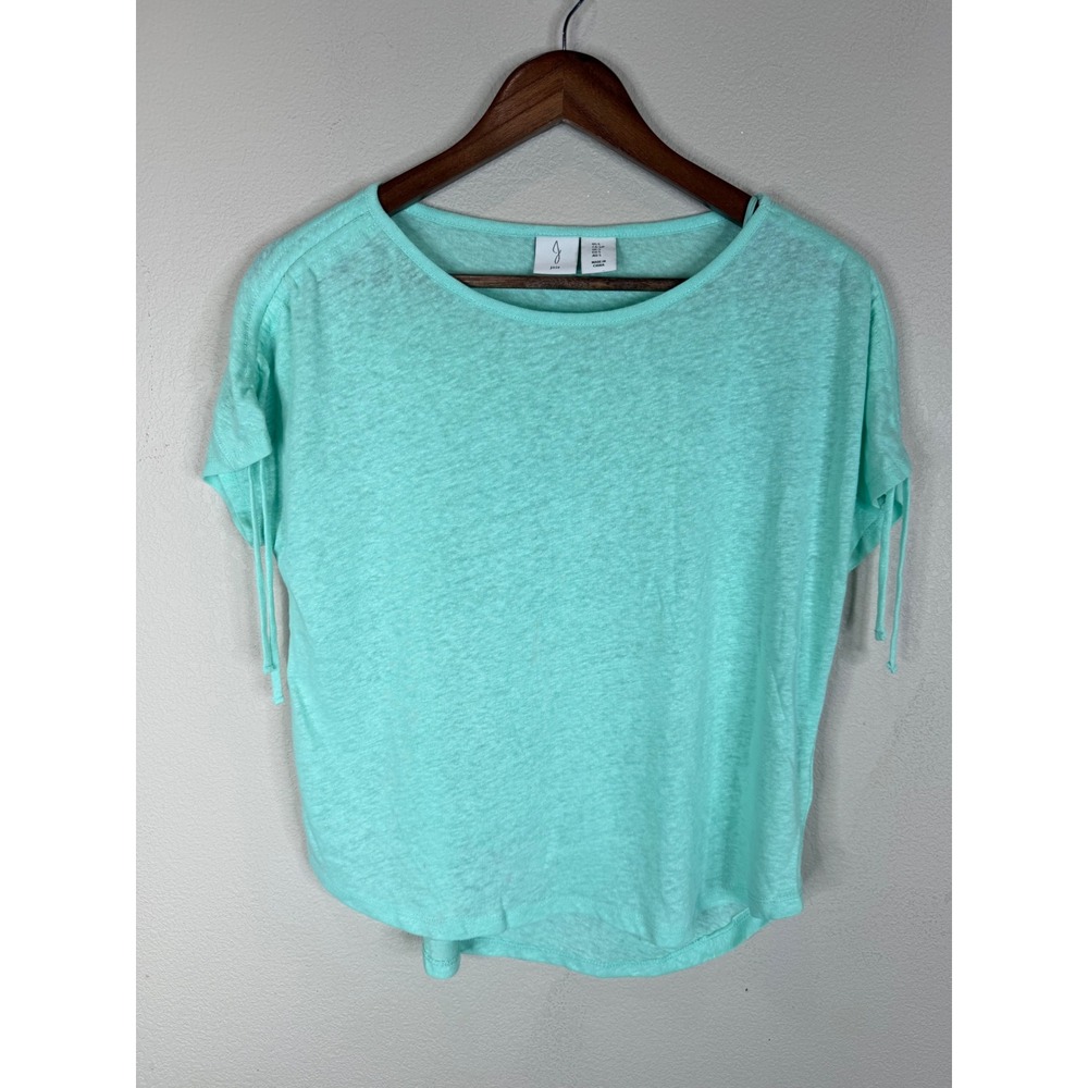 Joie Mint Green Linen Blend Short Sleeve Side Tie Knit Top Small Lightweight